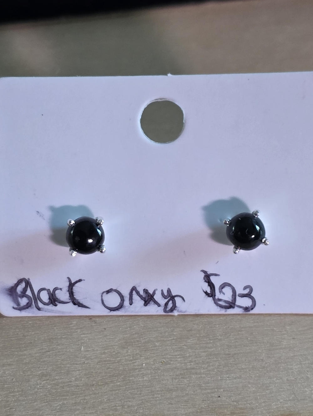 Black Onyx Stud Earrings - Sterling Silver Prong Setting